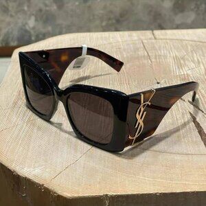 Saint Laurent Oversized Tortoiseshell Logo Sunglasses